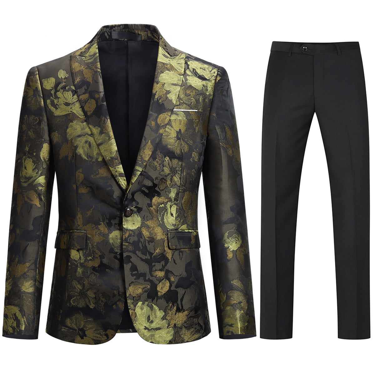 Allover Floral Print Suit 3-Piece Olive Suit