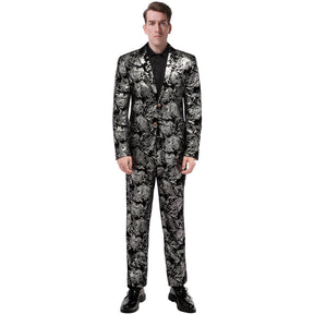 2-Piece Slim Fit Digital Print Silver Suit