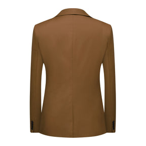 3-piece Men's Solid Color Notched Lapel Back Center Vent Suit Brown