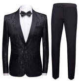 2-Piece Print Suit Slim Fit Paisley Black Suit -Cloudstyle