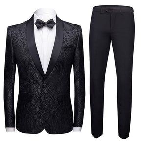 2-Piece Print Suit Slim Fit Paisley Black Suit