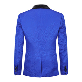 3-Piece Paisley Blue Suit Shawl Collar Suit
