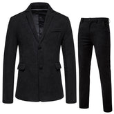 2-Piece Solid Color Two Button Single Breasted Corduroy Suit Black