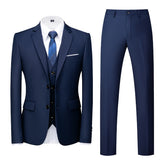 Men's Two-Button Back Slit Lapel Collar 3-Piece Suit Navy
