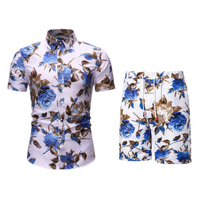 2-Piece Hawaii Blue Floral Print Style Summer Suit White
