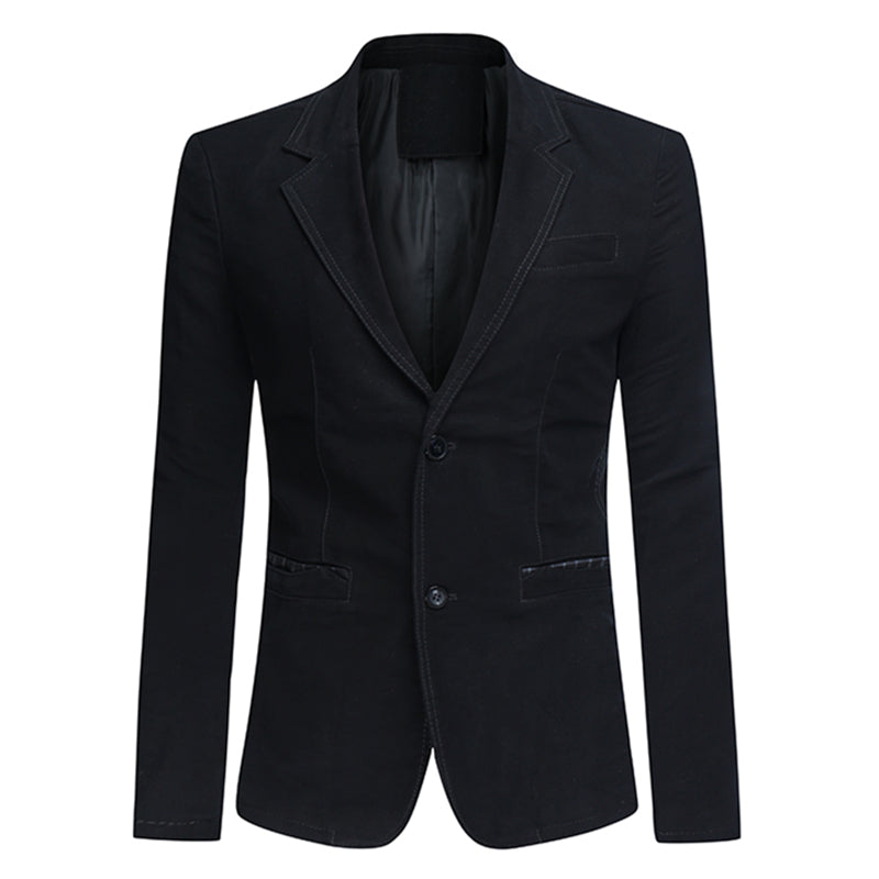 Cotton Black Jacket Two-Button Casual Blazer