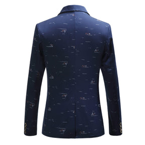 Men's Printed Single Breasted Slim Fit Blazer Blue