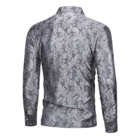 Slim Fit Embroidered Grey Paisley Shirt