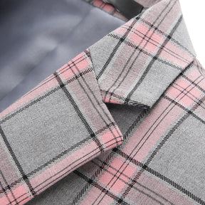 Men's Plaid Notch Lapel Collar One Button Blazer Pink