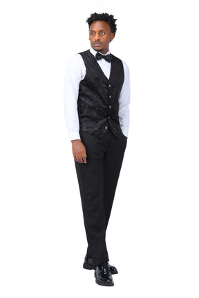 Single Breasted Slim Fit Printed Vest Waistcoat Black