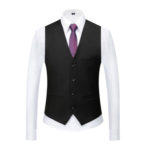 Men's Two-Button Back Slit Lapel Collar 3-Piece Suit Black