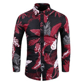 Slim Fit Long-Sleeve Shirt Red Leaves