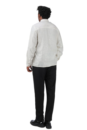 Slim Fit Embroidered White Paisley Shirt