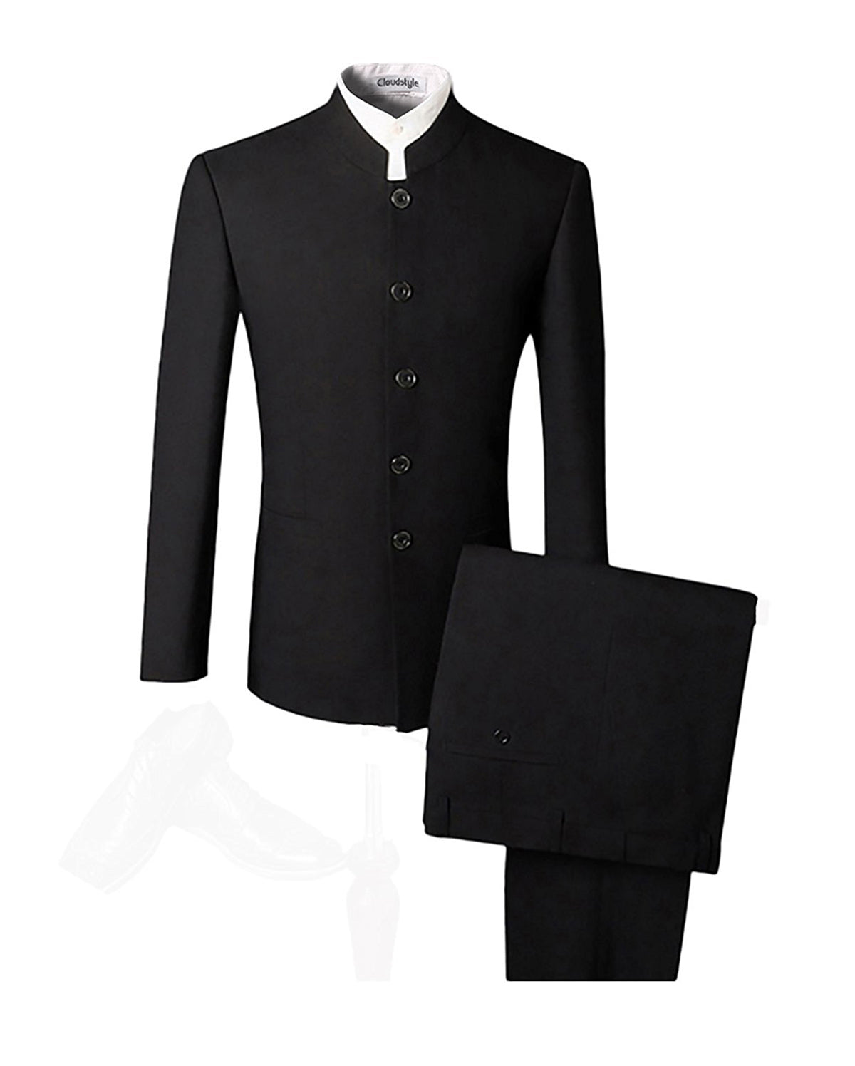 Men's Tunic Suit Two Piece Black Suit