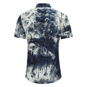 Men's Slim Fit Multicolor Flower Print Short Sleeve Shirt