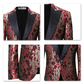 2-Piece Maroon Flower Printed Shiny Suits