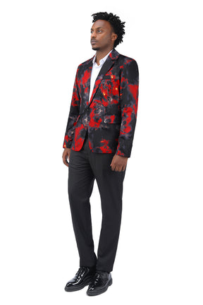Slim Fit Red Flame Printed Blazer