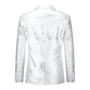 Men's Floral Suit Jacket Printed Blazer White