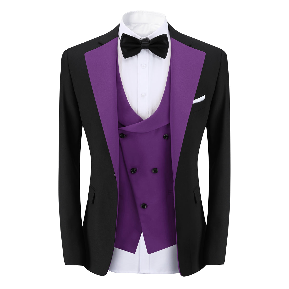Men's 3-Piece Fashion One Button Color-Blocking Suit Purple