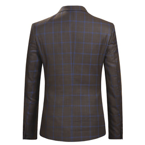 3-Piece Slim Fit Casual Plaid Suit Brown