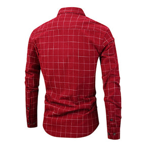 Slim Fit Plaid Cotton Shirt Red