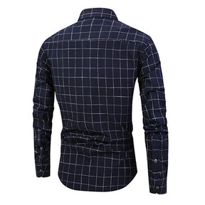 Slim Fit Plaid Cotton Shirt Navy