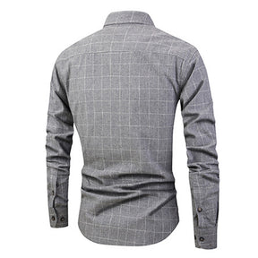 Slim Fit Plaid Cotton Shirt Grey