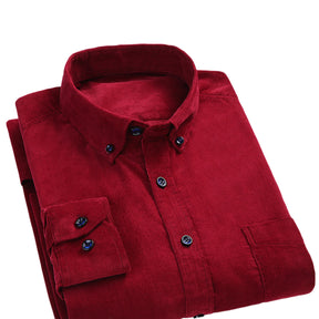 Men's Square Collar Solid Color Autumn Thickened Shirt Red