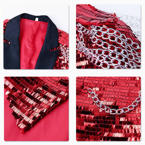 Red Shiny Sequin Party Swallowtailed Coat