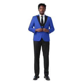 3 Piece Men's Suits One Button Slim Fit Peaked Lapel Tuxedo Blue