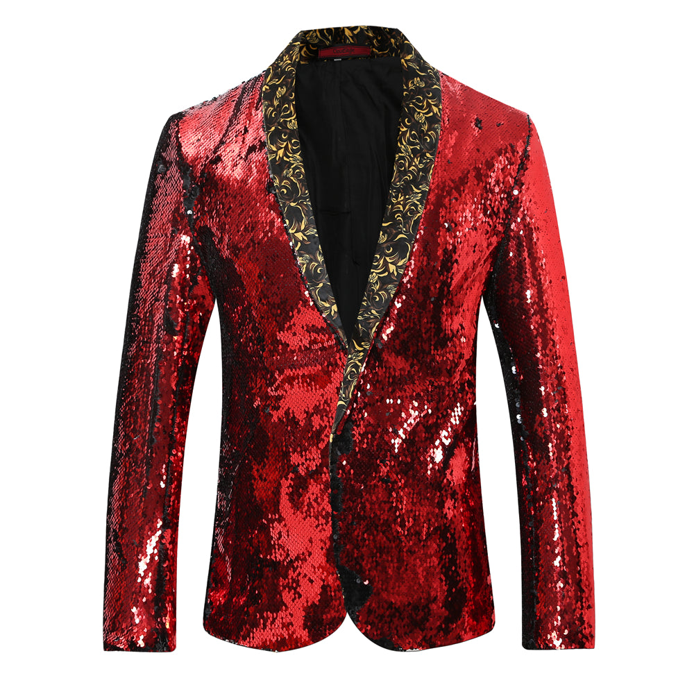 Red & Black Shawl Collar Sequins Dance Party Jacket