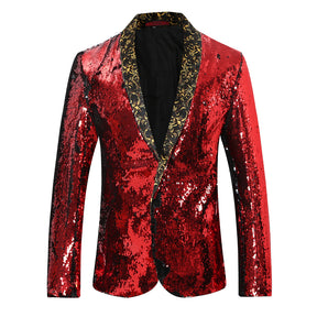 Red & Black Shawl Collar Sequins Dance Party Jacket
