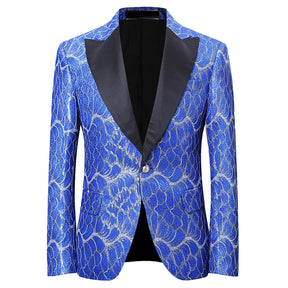 Blue Jacquard Blazer Floral Stylish Jacket