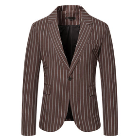Men's Autumn Plaid Jacket One Button Casual Blazer Coffee