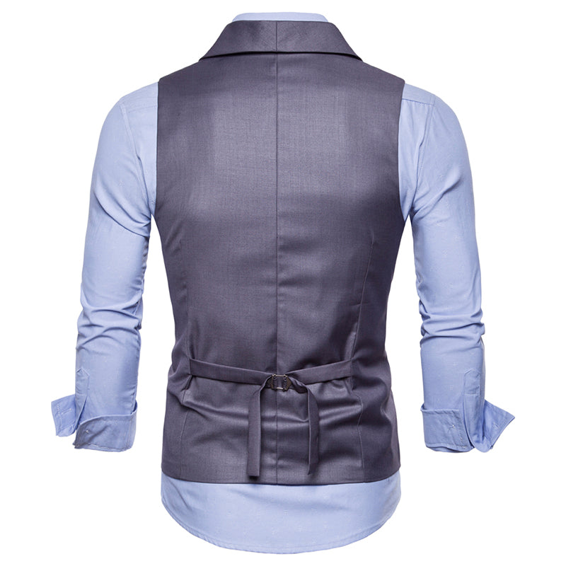 Slim Fit Solid Vest Double Breasted Grey
