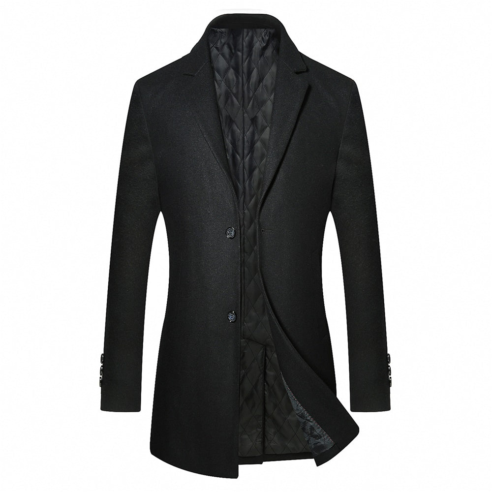 Men's Black Long Winter Business Coat / Jacket, Slim Fit