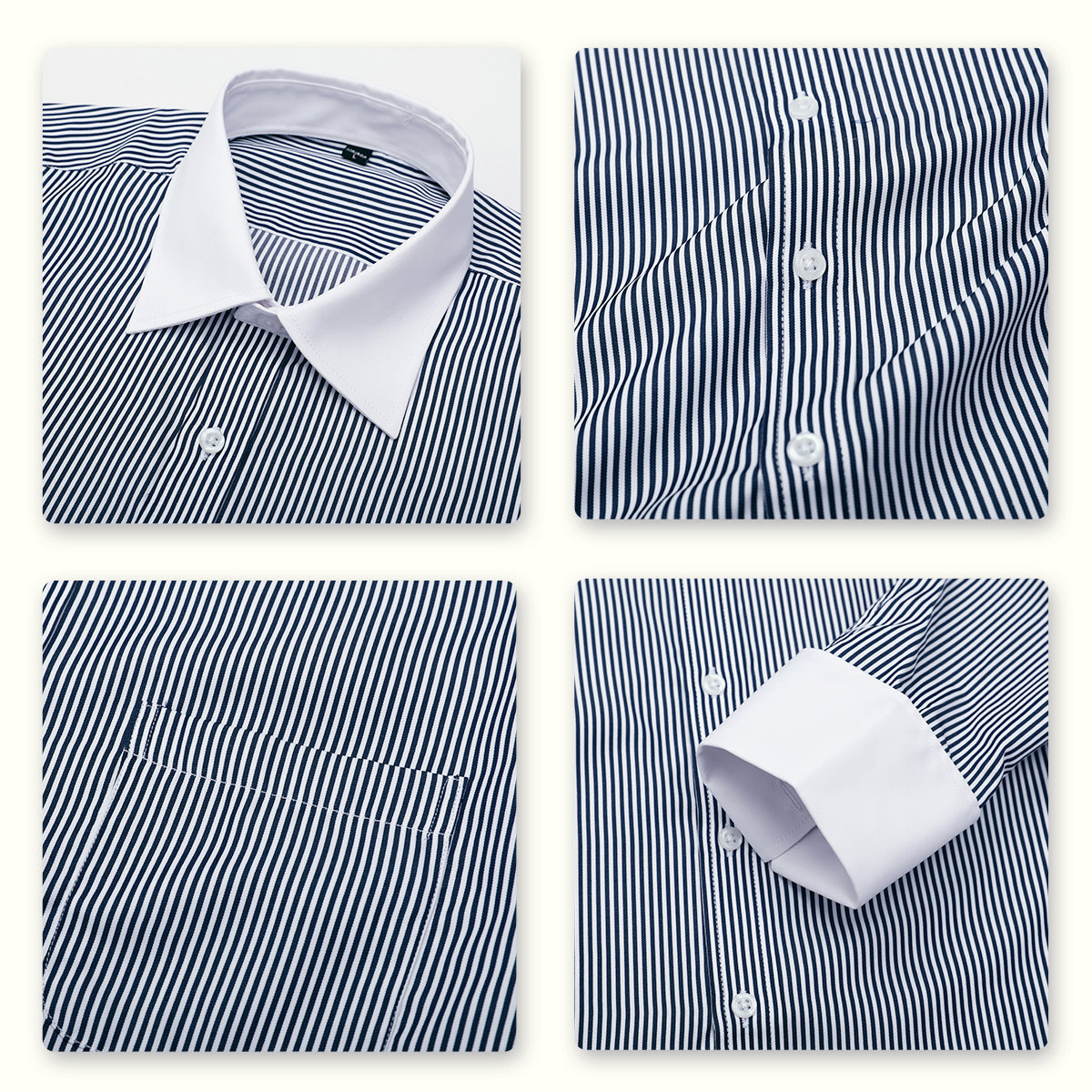 Men's Dress Shirt Slim Fit Button Down Stripe Checked Shirt Black - Cloudstyle