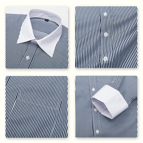 Men's Dress Shirt Slim Fit Button Down Stripe Checked Shirt Black