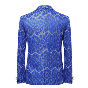 Blue Jacquard Blazer Floral Stylish Jacket
