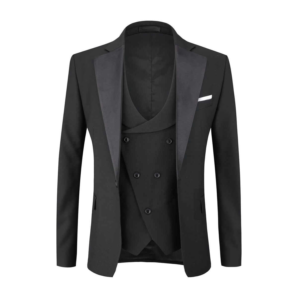 Men's 3-Piece Fashion One Button Color-Blocking Suit Black - Cloudstyle