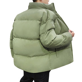 Men's Solid Color Stand Collar Cotton Coat Green