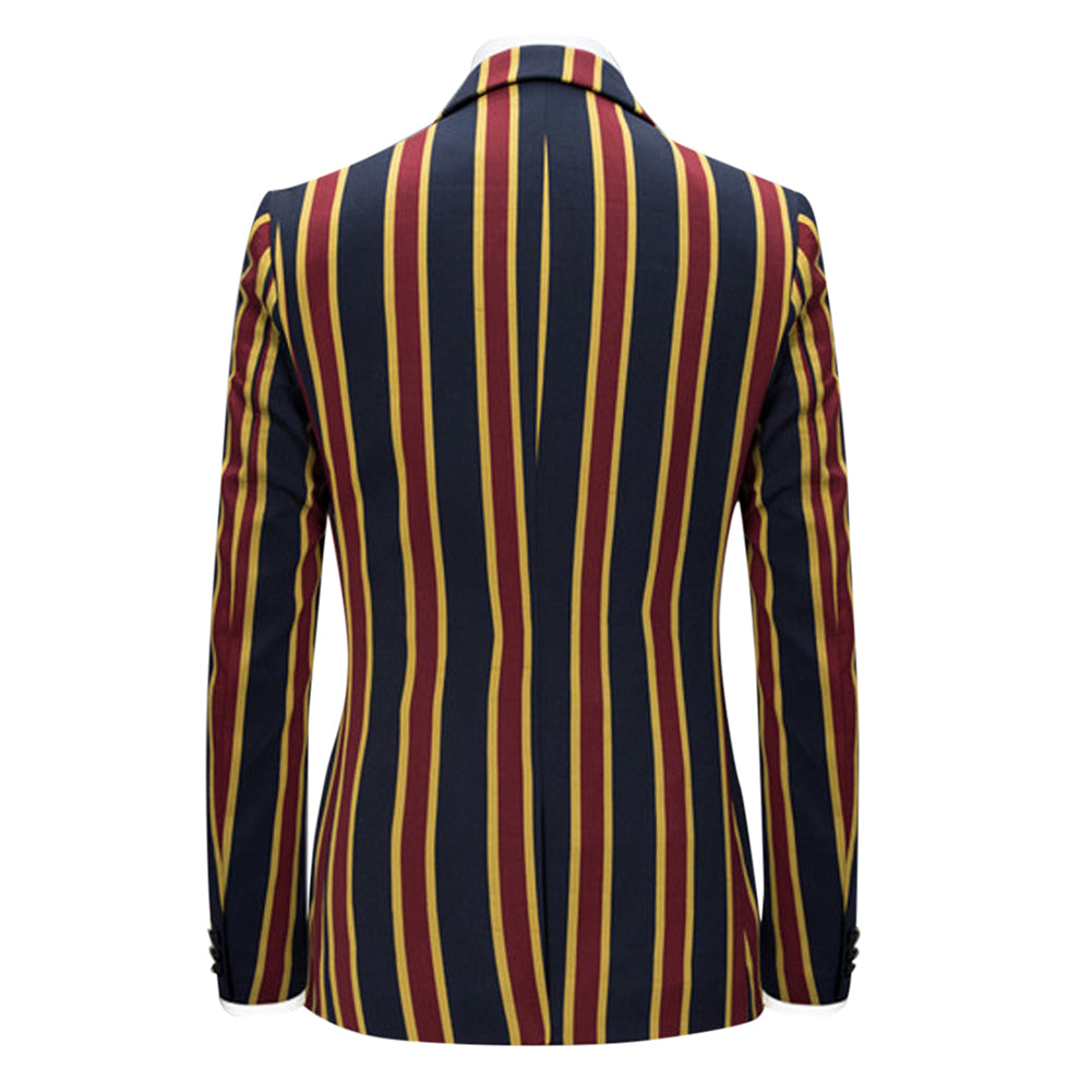 Mens Red & Navy Striped 3 Piece Suit Slim Fit Tuxedo Blazer Jacket Pants Vest Set