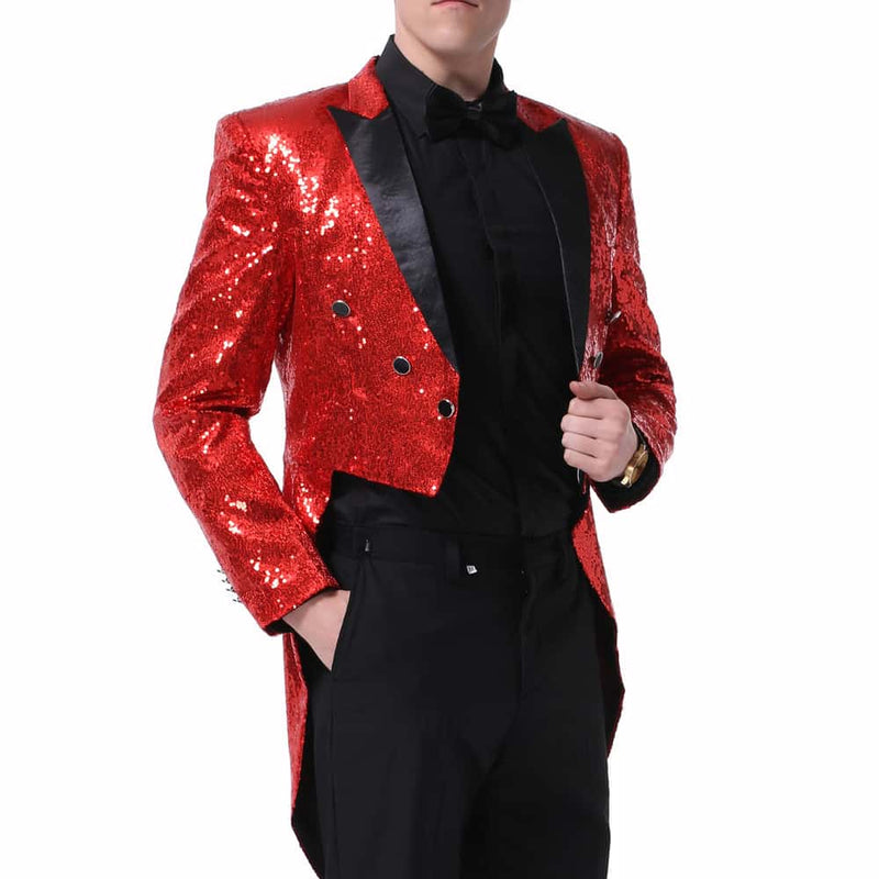 Red Sequin Swallowtail Suit 2-Piece Party Suit -Cloudstyle