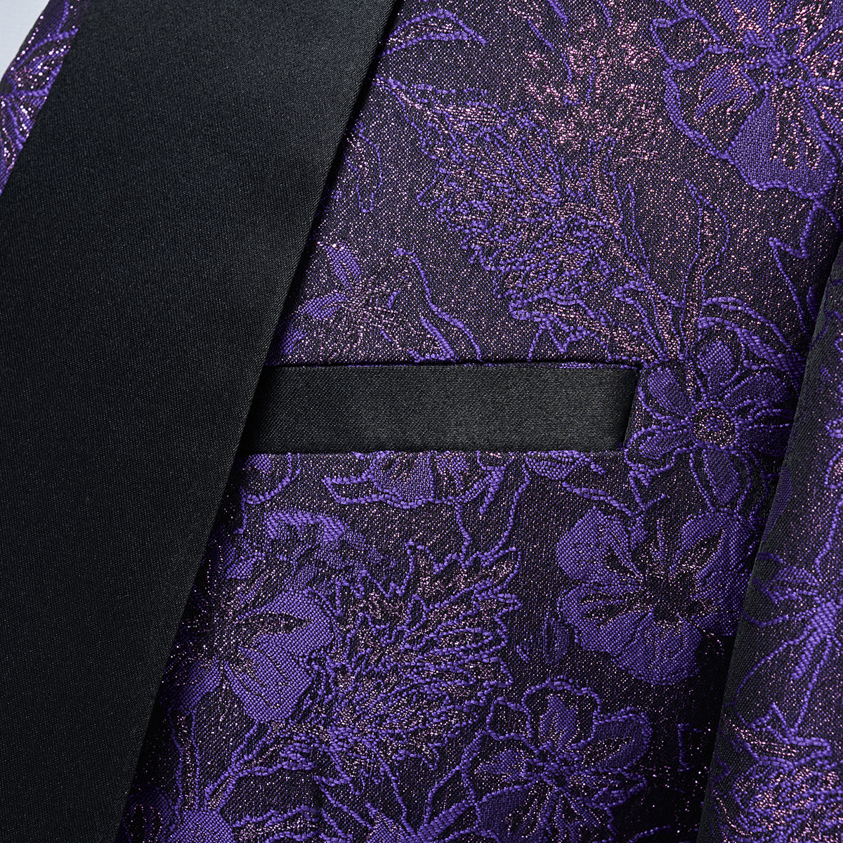 Men's Shawl Collar Print Suit 3-Piece Dress Suit Purple
