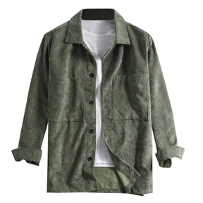 Men's Solid Color Lapel Velvet Shirt Green