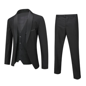 Slim Fit One Button Casual Black 3-Piece Suit