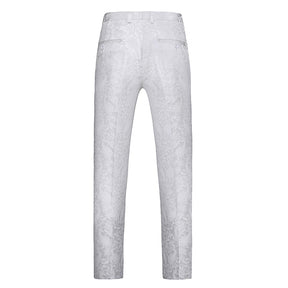 Men's Color Block Print Double Breasted Suit White