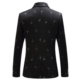 Men's Printed Single Breasted Slim Fit Blazer Star Black