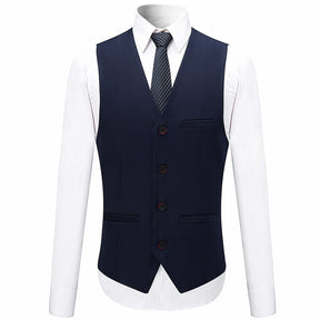 3-Piece Slim Fit Solid Color Jacket Smart Wedding Formal Suit Dark Blue