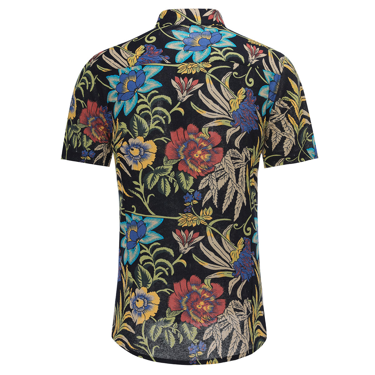 Men's Slim Fit Multicolor Flower Print Short Sleeve Shirt